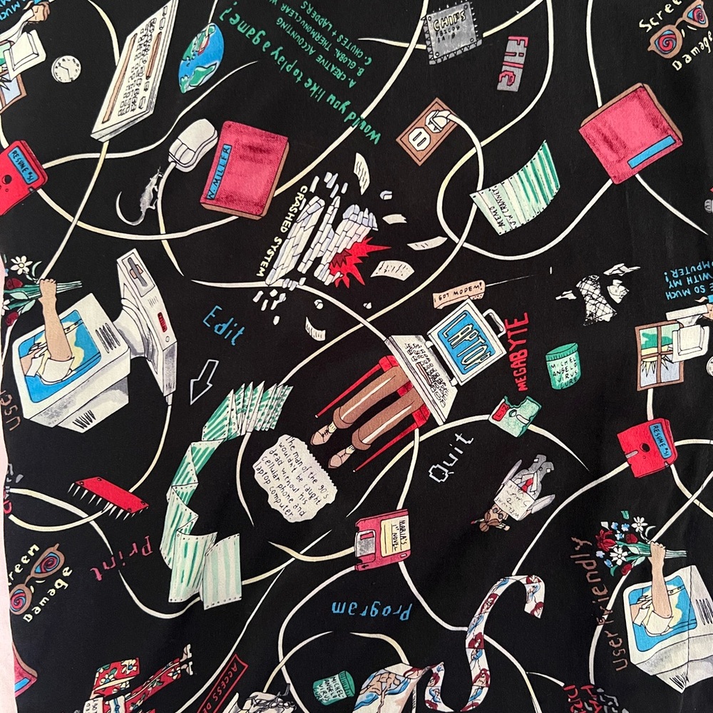 Nicole Miller Y2K Black Multicolor Graphic Button Down Shir - Picture 4 of 5